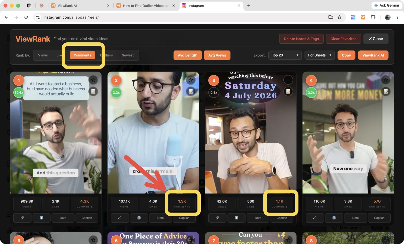 Comments, useful for finding videos that started conversations