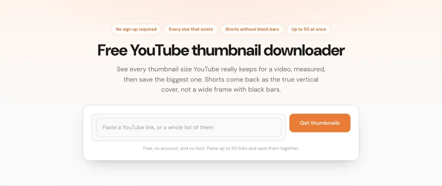 The YouTube thumbnail downloader page